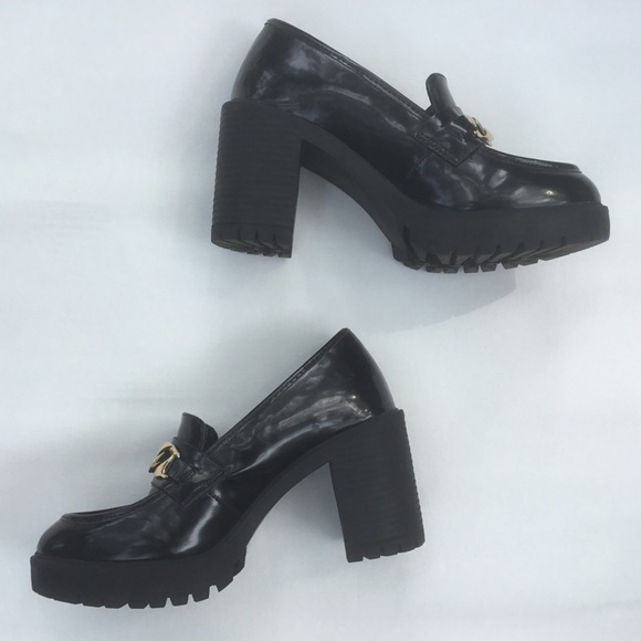 Steve Madden Black and Gold Platform Lug Sole Oxfords Mary Janes thick chunky - Picture 5 of 8